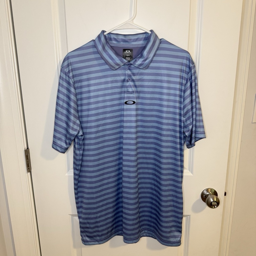 Oakley Polo Men's Size Large Blue Purple Striped‎ Short Sleeve Golf Hydrolix